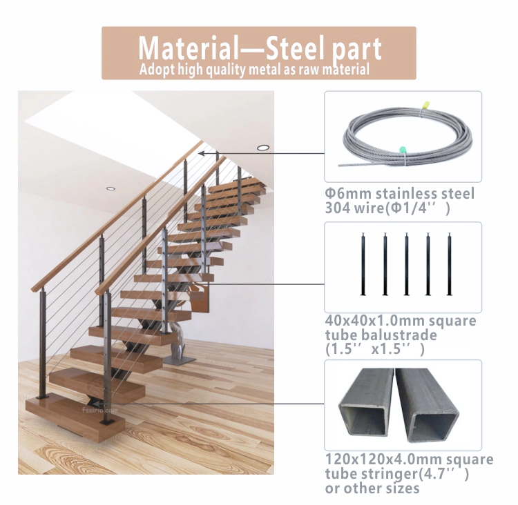 Customize Factory Metal Stringer Timber Step Glass Railing Floating Staircases