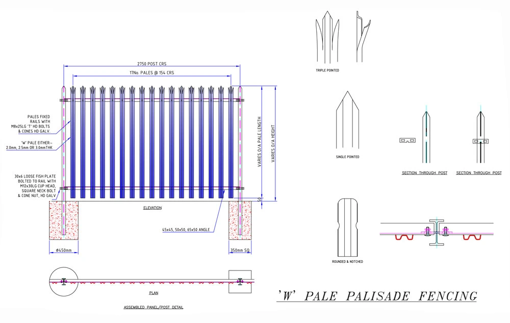 Wholesale Black Powder Coated W Pale Steel Palisade Security Fencing